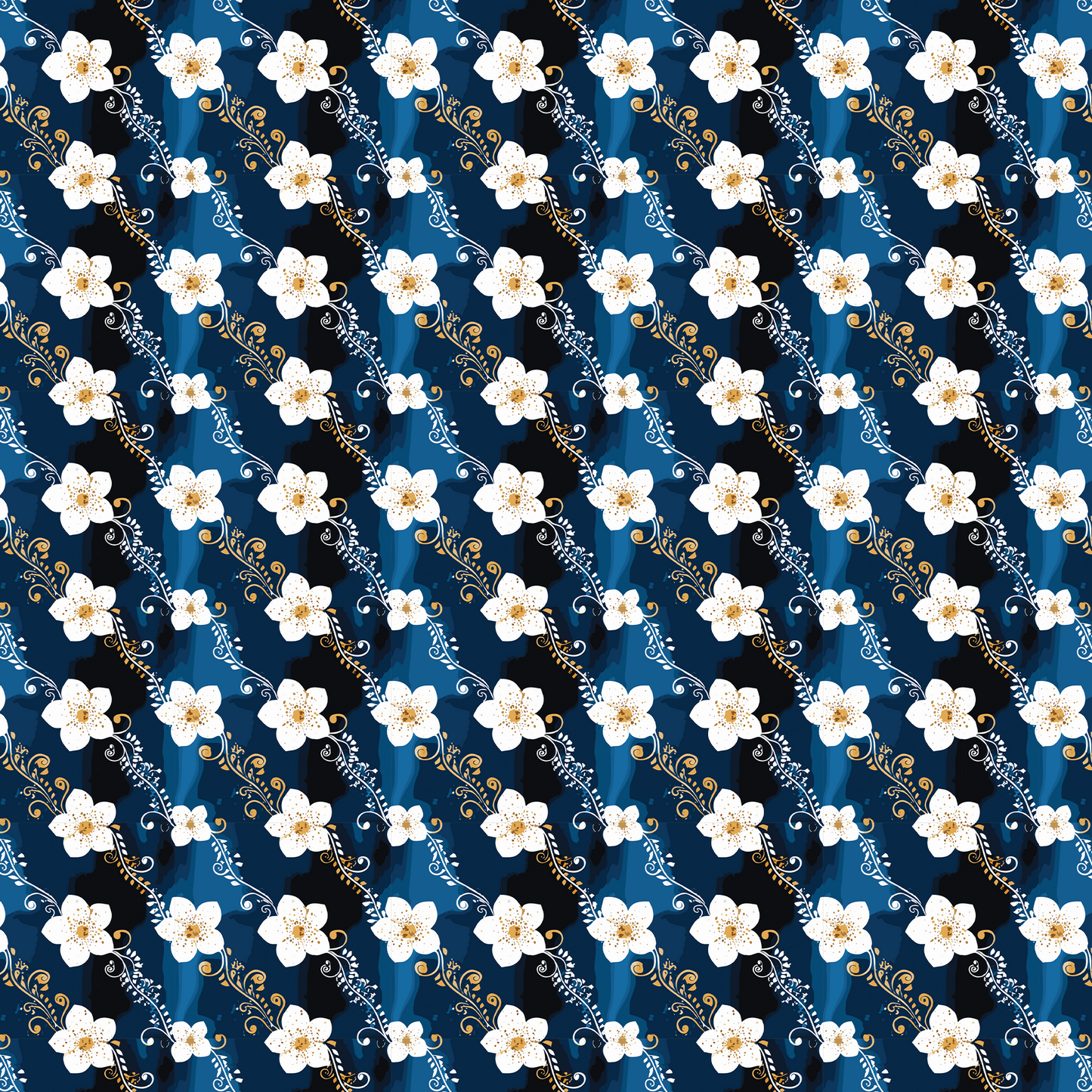 Midnight Blossom Floral Midi Dress with Pockets