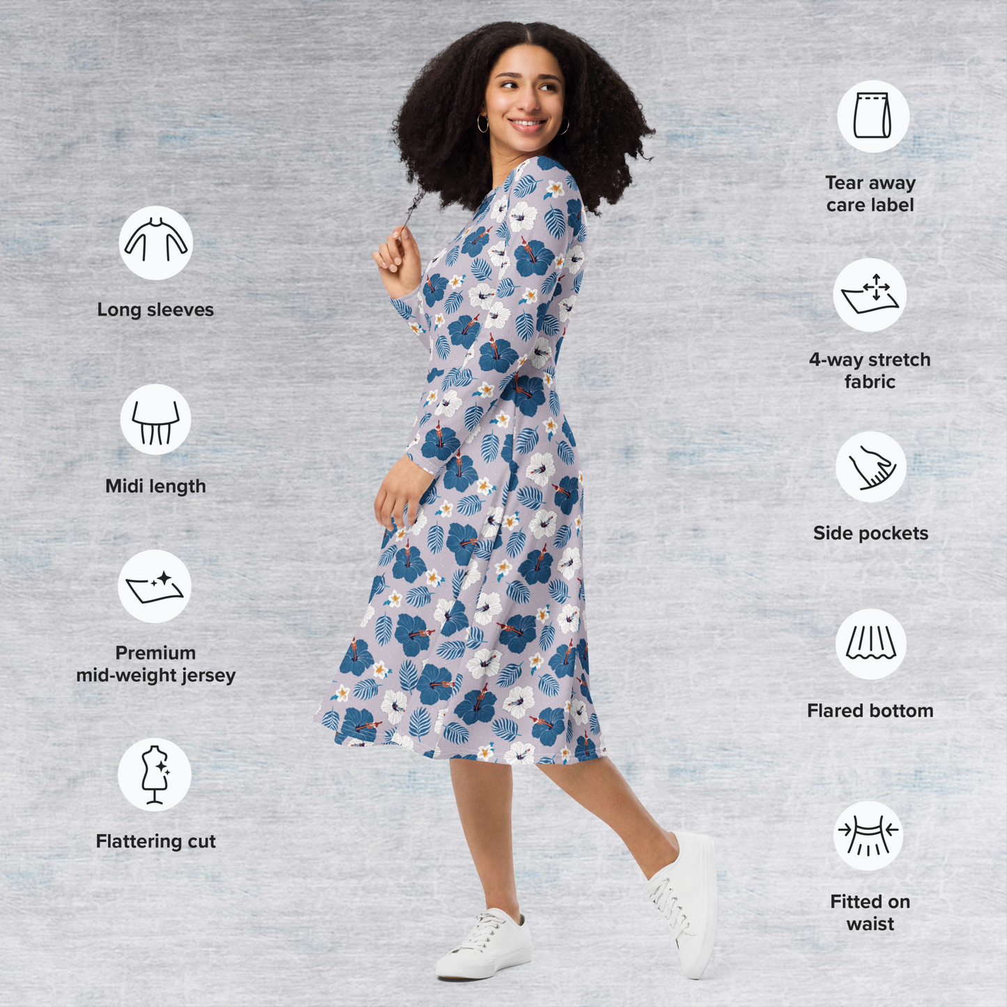 Aloha Haze Floral Midi Dress with Pockets