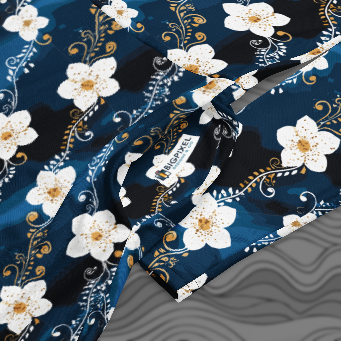 Midnight Blossom Floral Midi Dress with Pockets