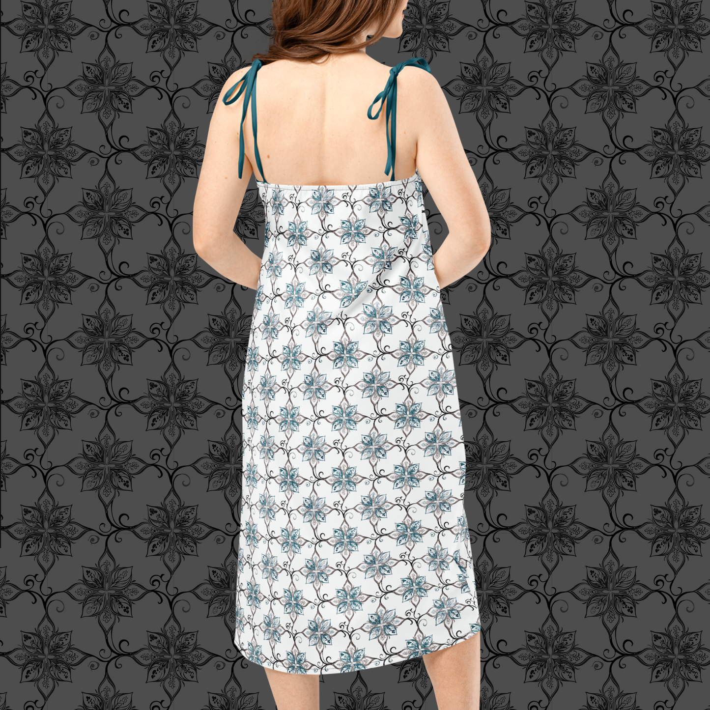 Teal Tapestry Floral Midi Dress