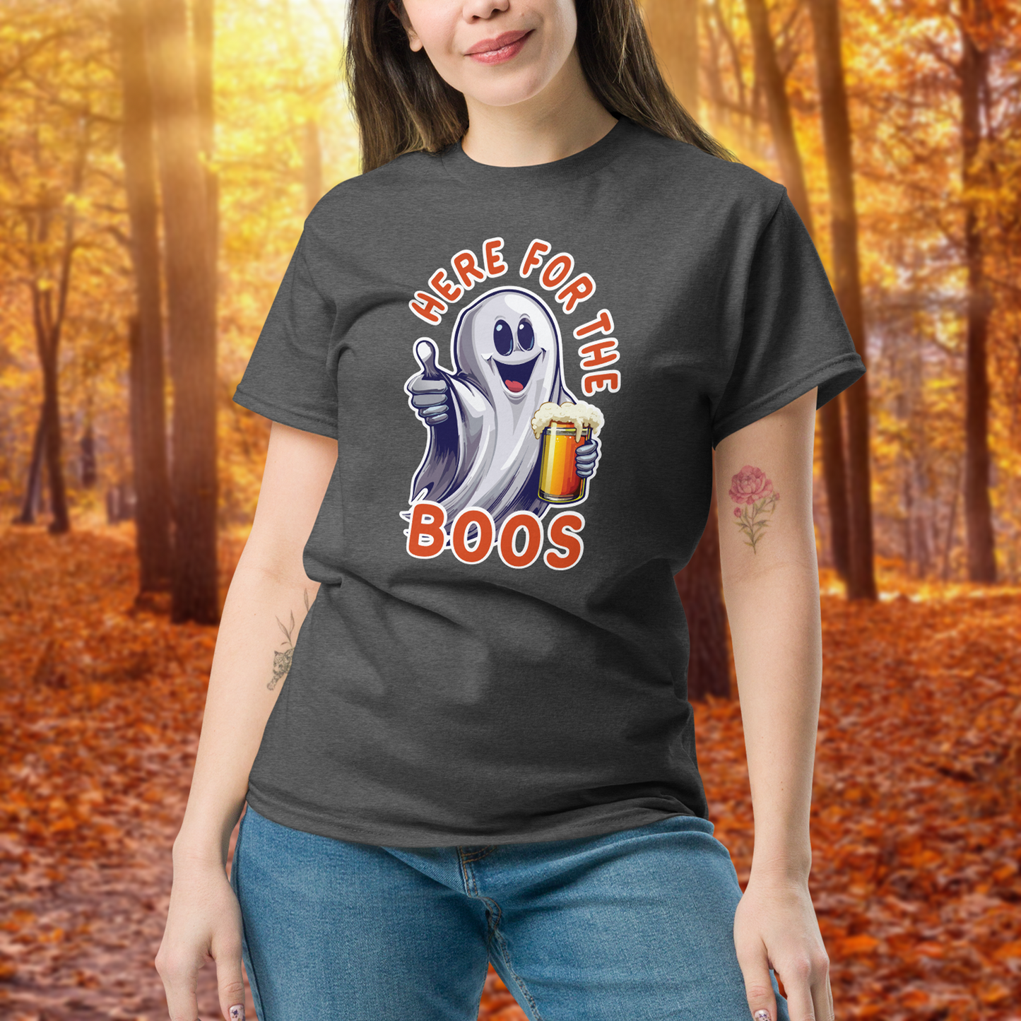 Here for the Boos Unisex Halloween T-Shirt Funny Ghost Design