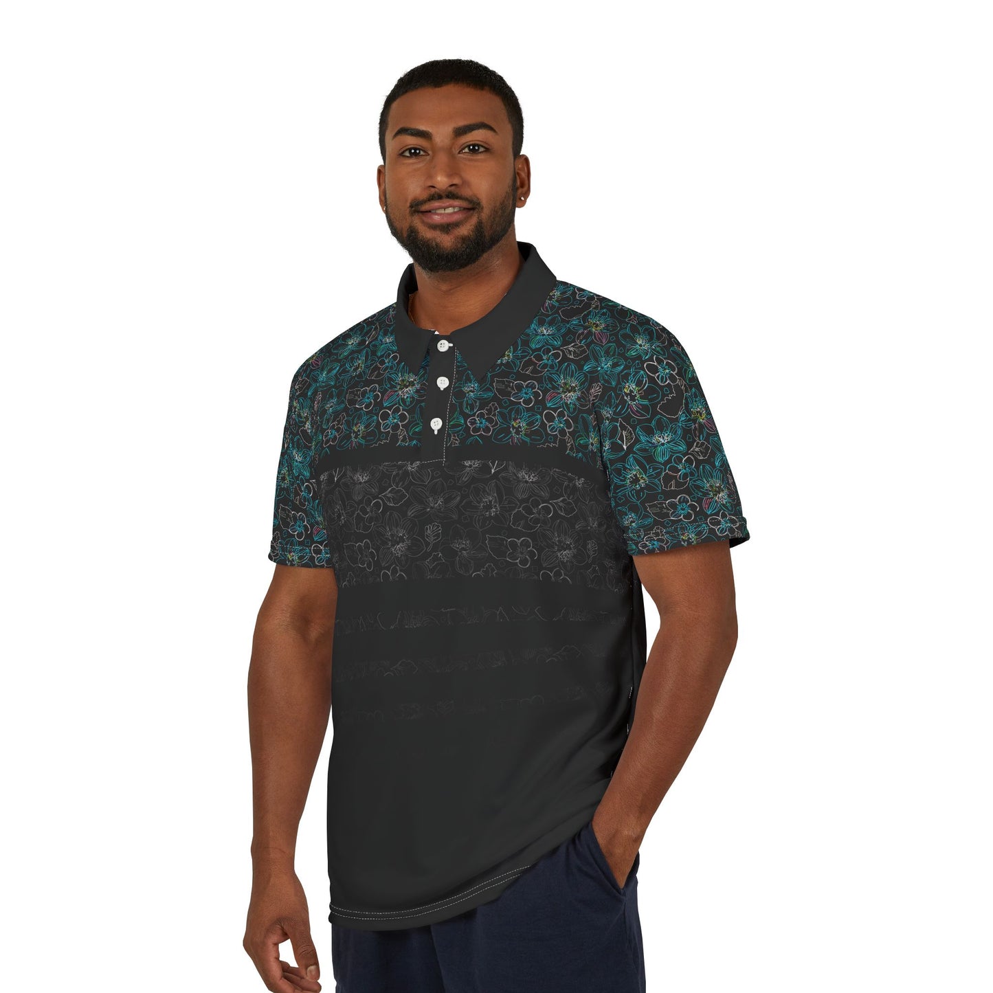 Midnight Floral Glow Polo Shirt for Men