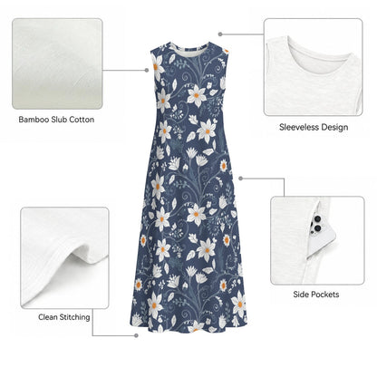 All-Over Print Women's Sleeveless Dress With Pocket|140GSM Slub Cotton