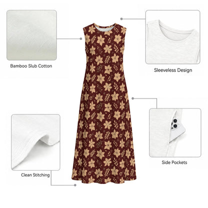 All-Over Print Women's Sleeveless Dress With Pocket|140GSM Slub Cotton