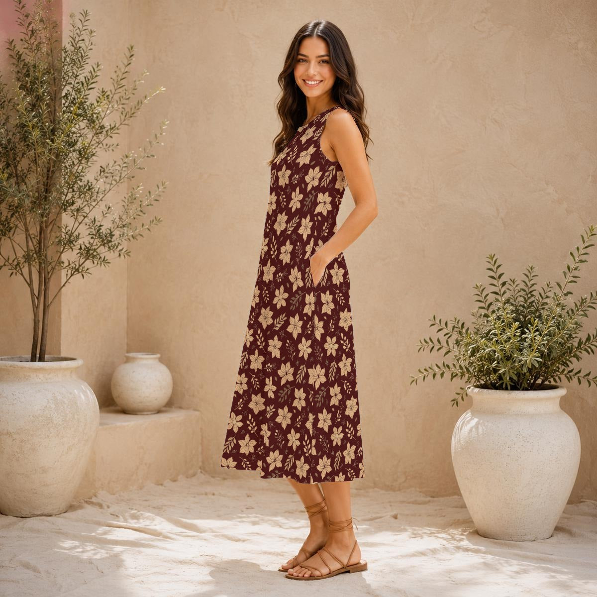 All-Over Print Women's Sleeveless Dress With Pocket|140GSM Slub Cotton