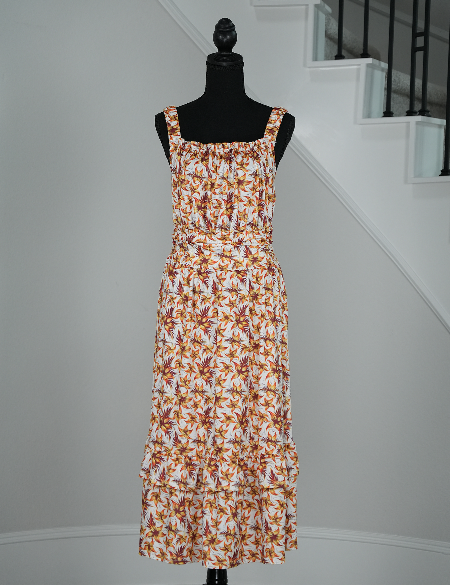 Golden Hush Ruffle Hem Dress