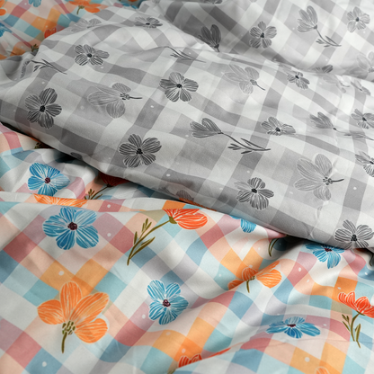 Tulip Grid Double Sided Three Piece Duvet Cover Set