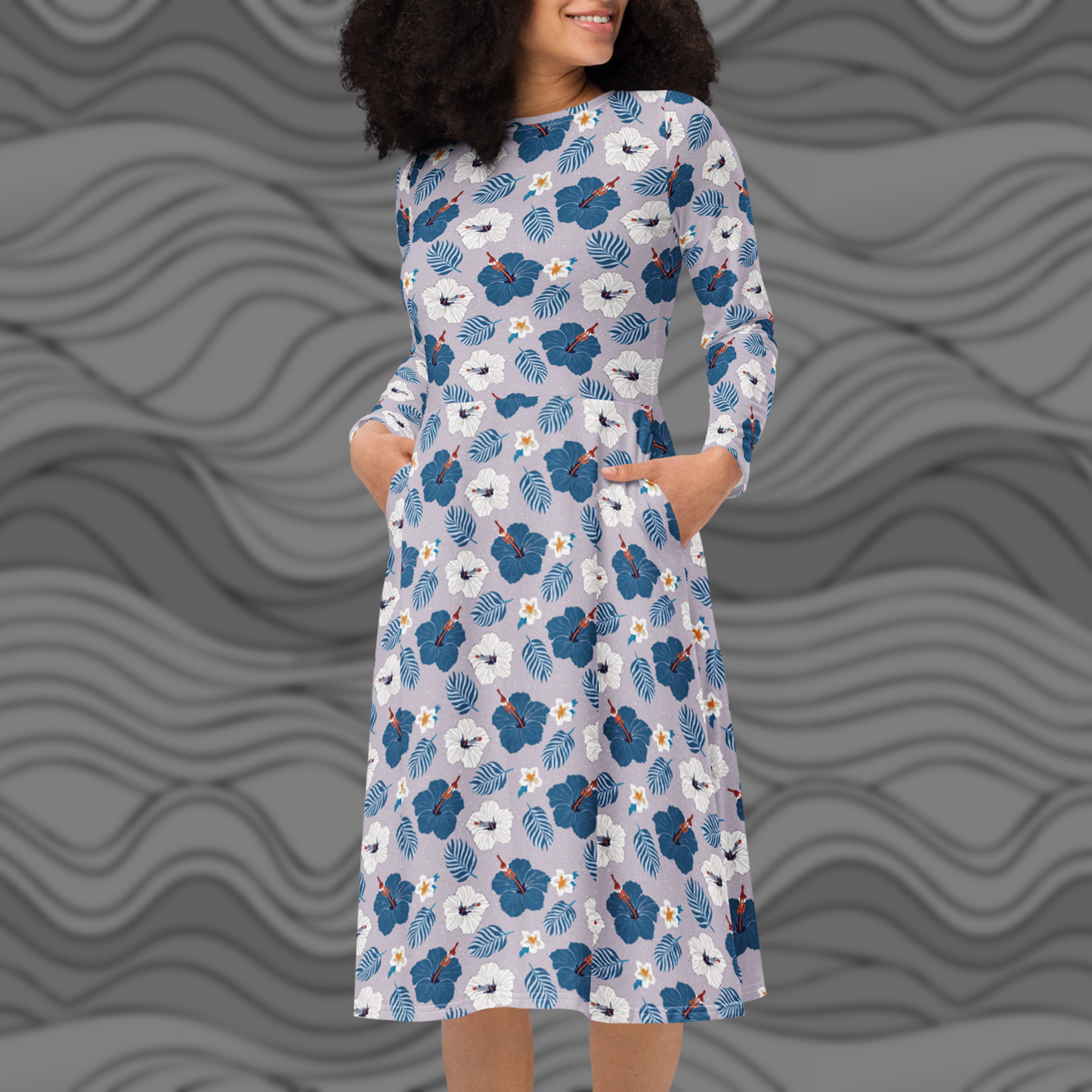 Aloha Haze Floral Midi Dress with Pockets
