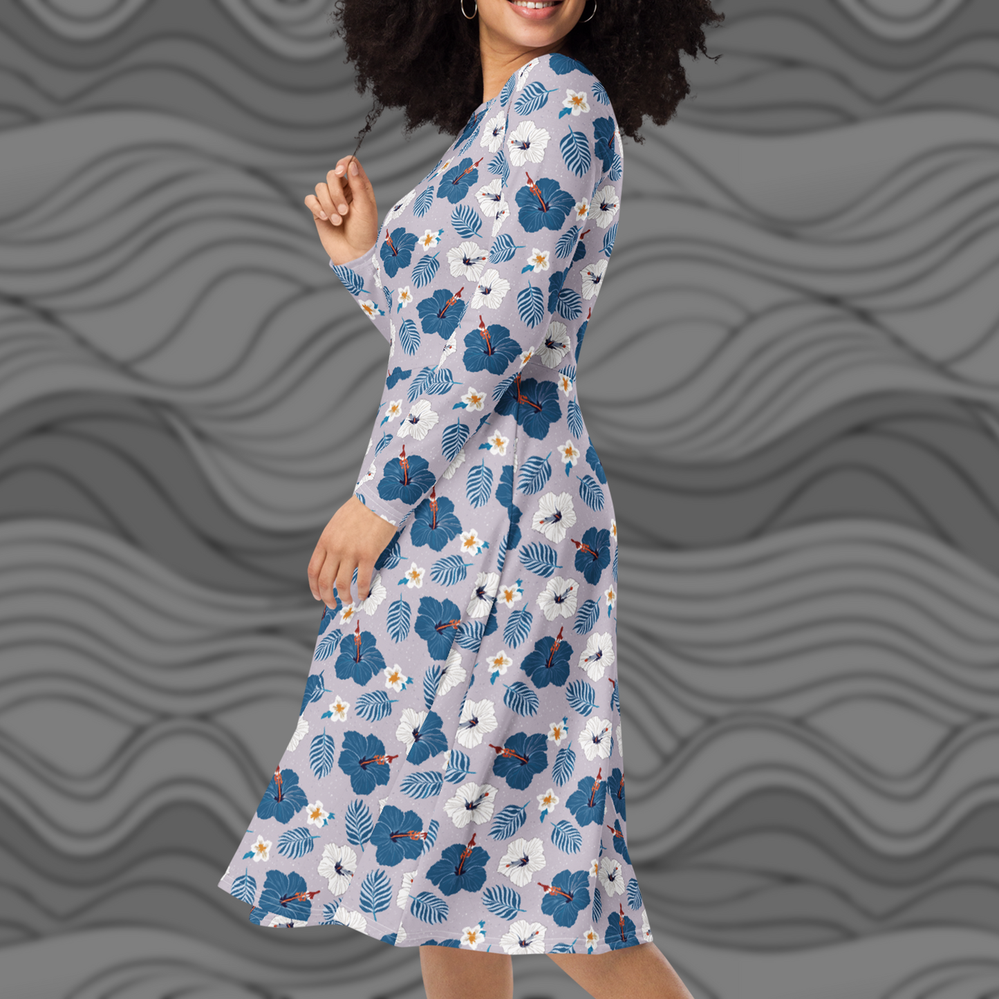 Aloha Haze Floral Midi Dress with Pockets