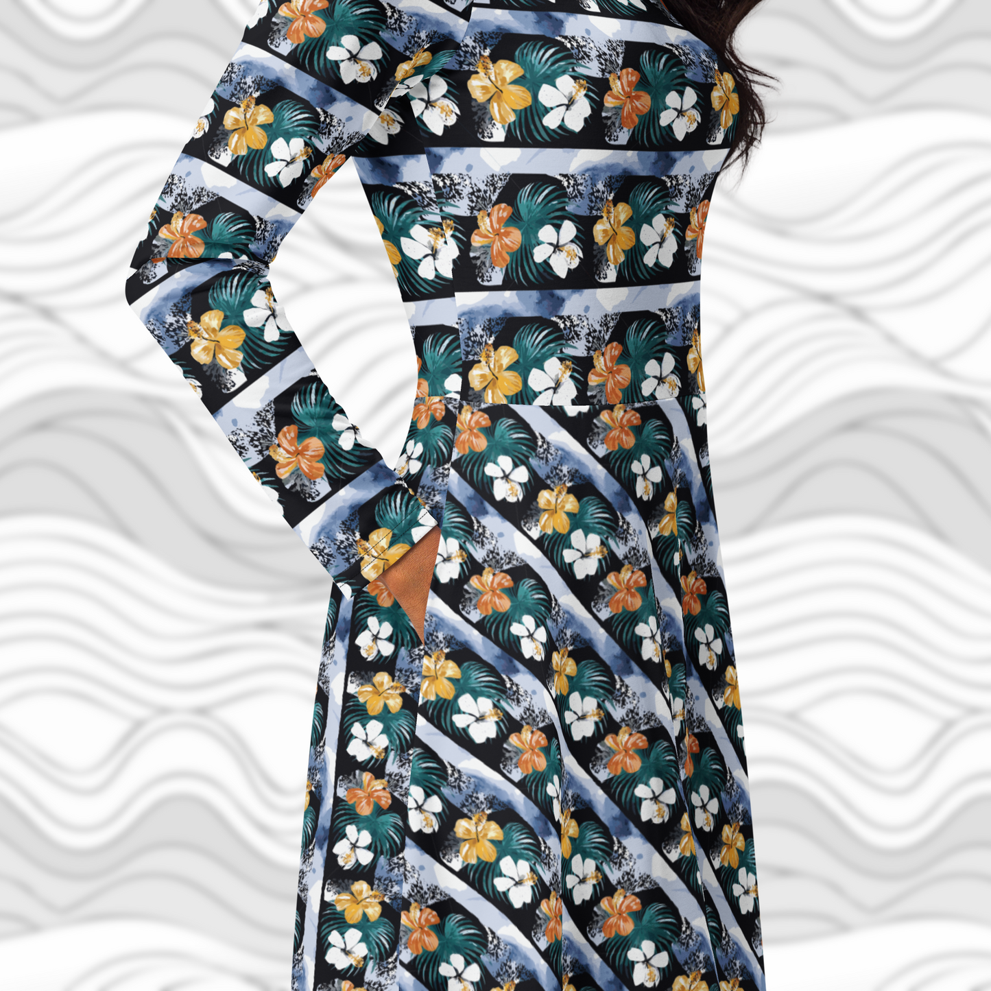 Floral Driftline Long Sleeve Midi Dress