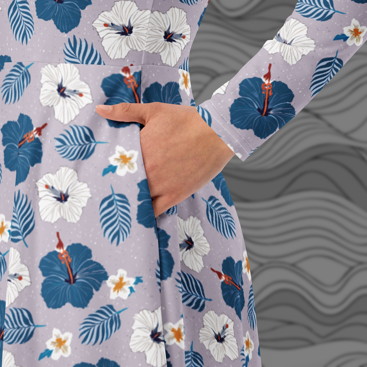 Aloha Haze Floral Midi Dress with Pockets