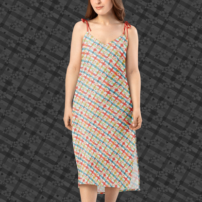 Plaid Petals Midi Midi Dress