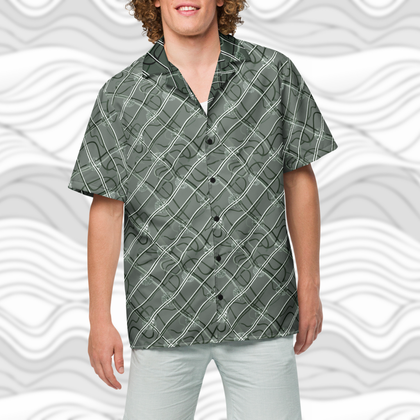Men’s Lightweight Woven Button-Up Shirt with Sleek Linear Design