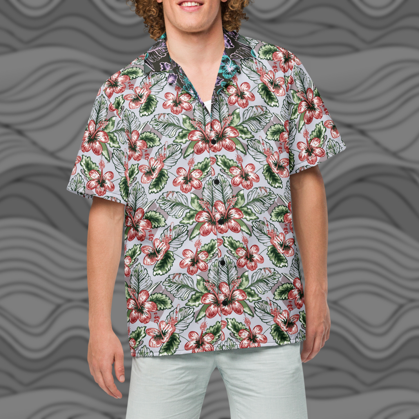 Hibiscus Blooms Men's Hawaiian Button Down Shirt