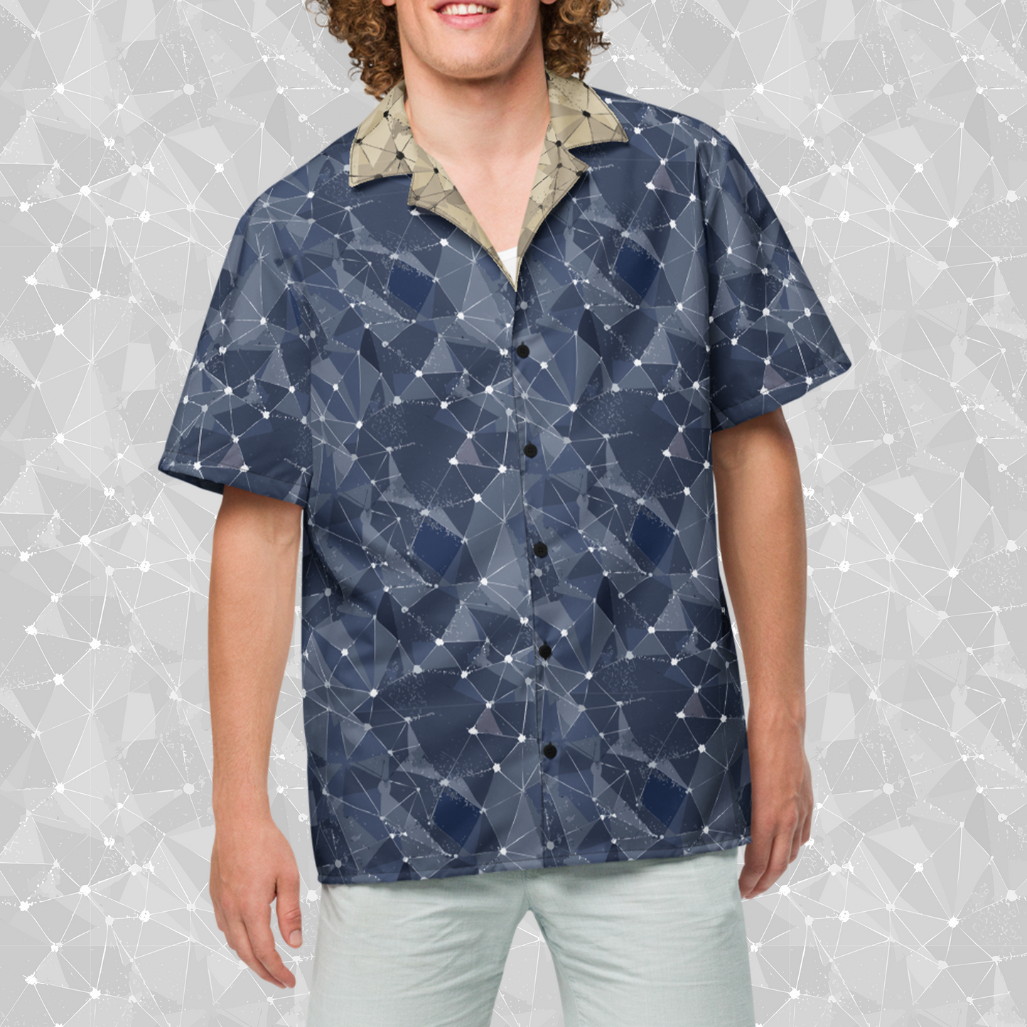 Frostline Mesh Geometric Button Up Shirt for Men