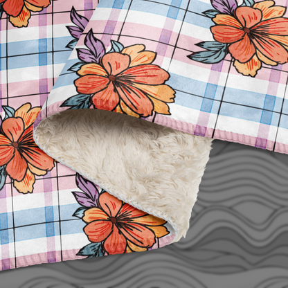 Colorful Floral Plaid Sherpa Blanket – Soft & Stylish Throw for Any Room