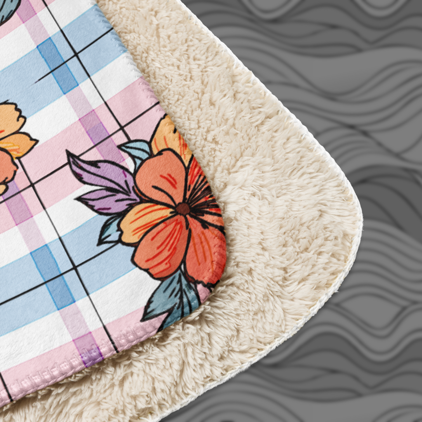 Colorful Floral Plaid Sherpa Blanket – Soft & Stylish Throw for Any Room