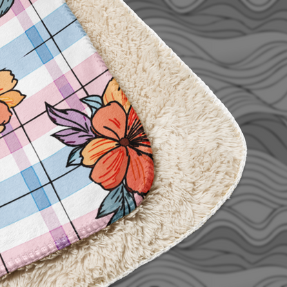 Colorful Floral Plaid Sherpa Blanket – Soft & Stylish Throw for Any Room