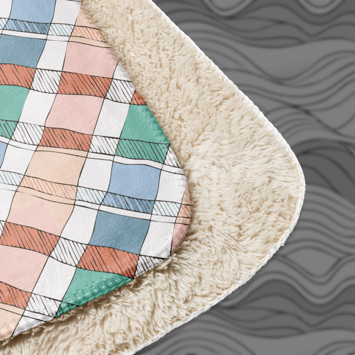 Plaid Sherpa Blanket – Cozy Blue Green Peach Throw for Home Decor