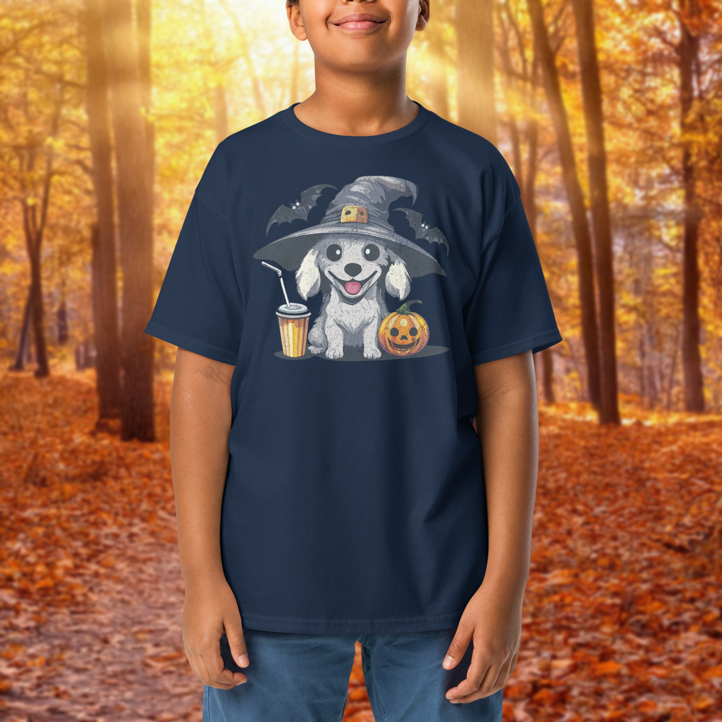 Pumpkin Pup Youth Halloween Classic T-Shirt for Boys and Girls